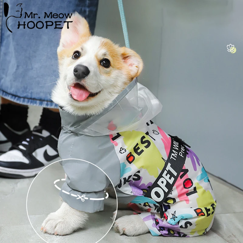 Hoopet Corgi Raincoat Four-legged Waterproof All-inclusive Summer Teddy Small Medium-sized Dog Pet Traction Dog Special Clothes