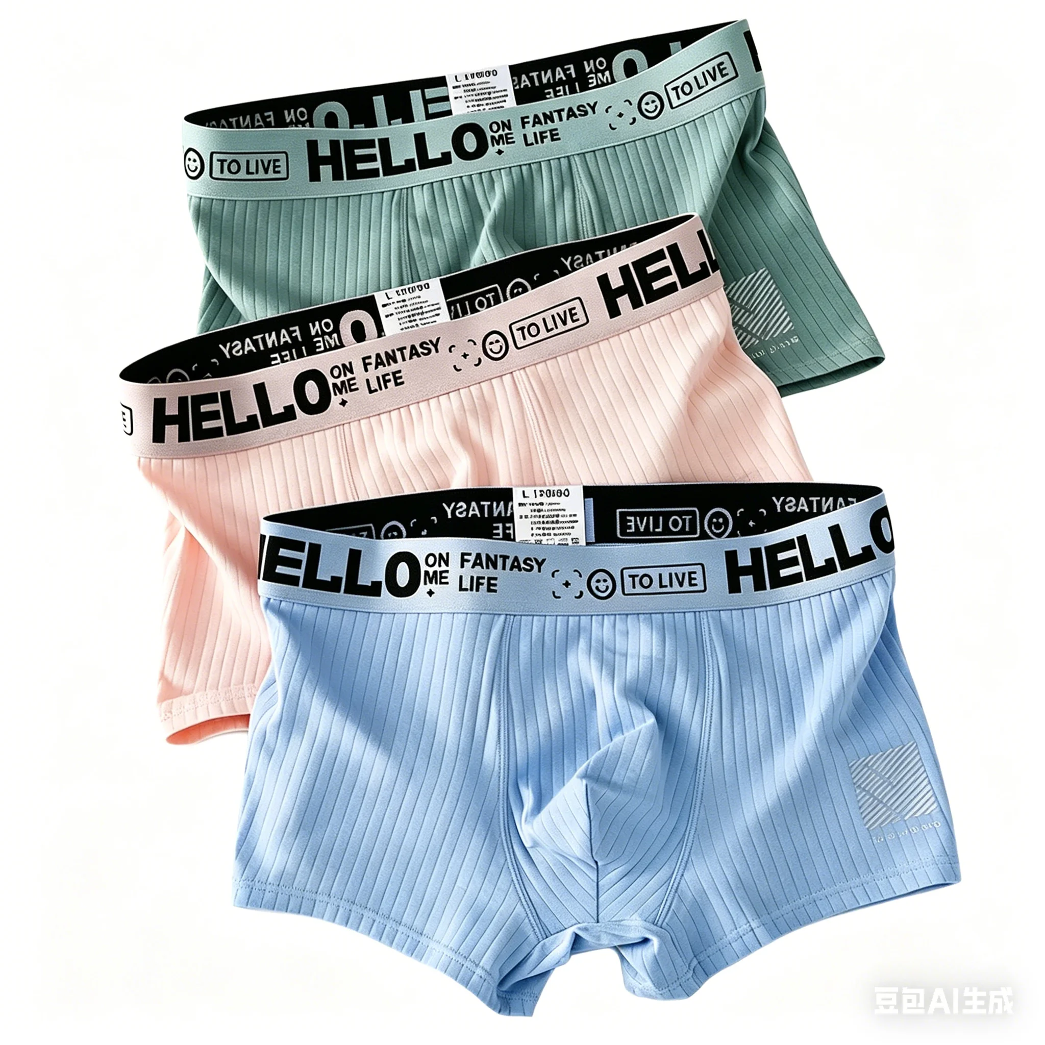 Men's Ribbed Cotton Boxer Briefs 3-Pack, U-Pouch & Double-Layer Crotch Underwear Youth Fashion Comfortable Breathable Underpants