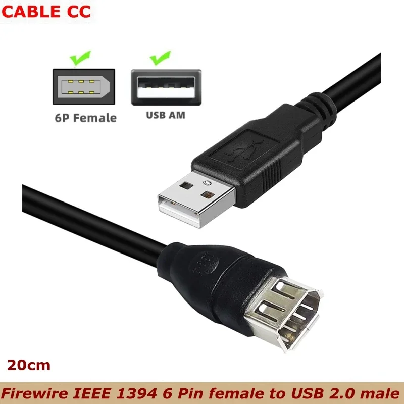For Digital Camera Printers USB 2.0 A Male to Live IEEE 1394 6P Female Adapter Aapter Connector Data Cable