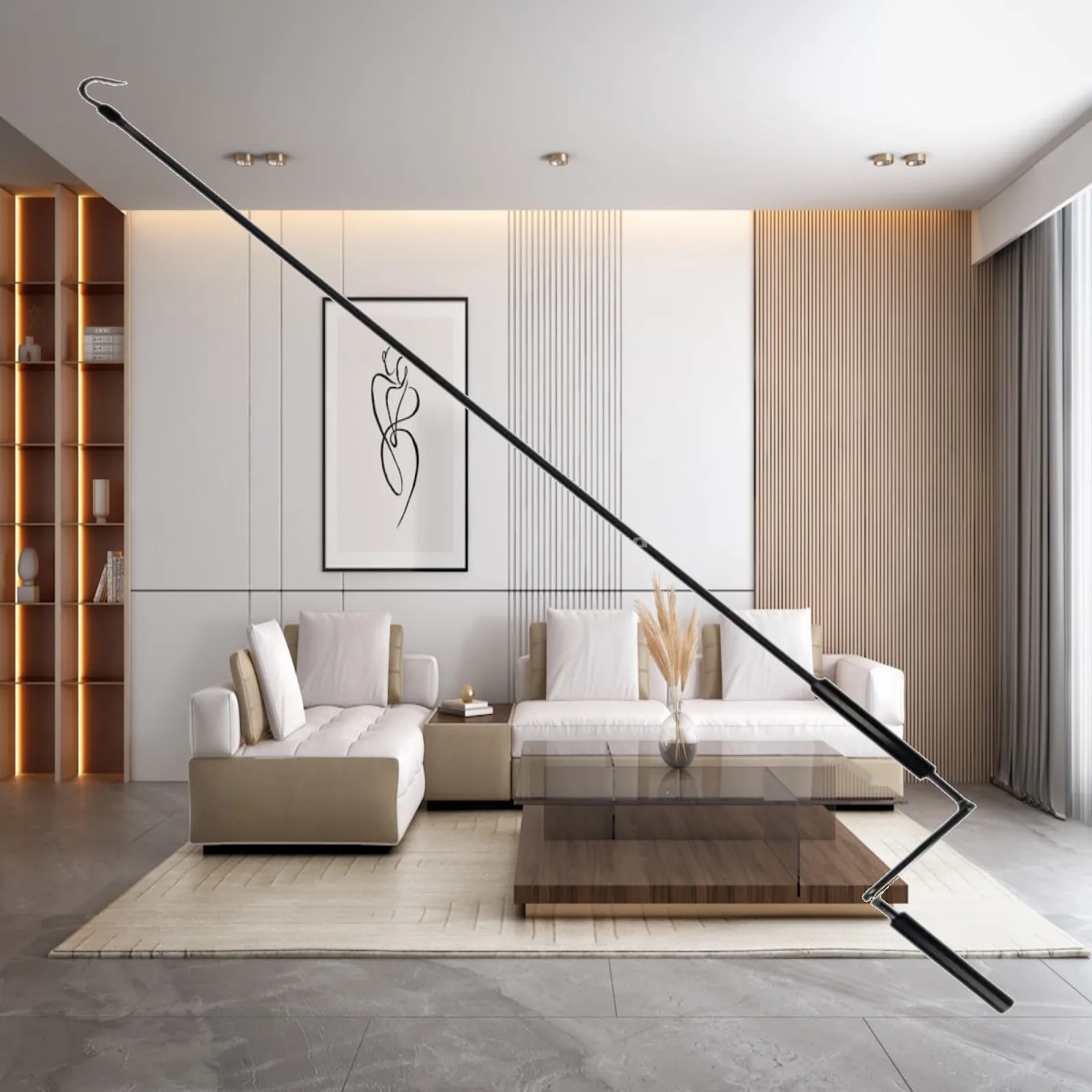 Metal Crank Wands Replace Practical Metal Stainless Steel Manual Heavy Duty Skylight Pole with Hook for Exterior