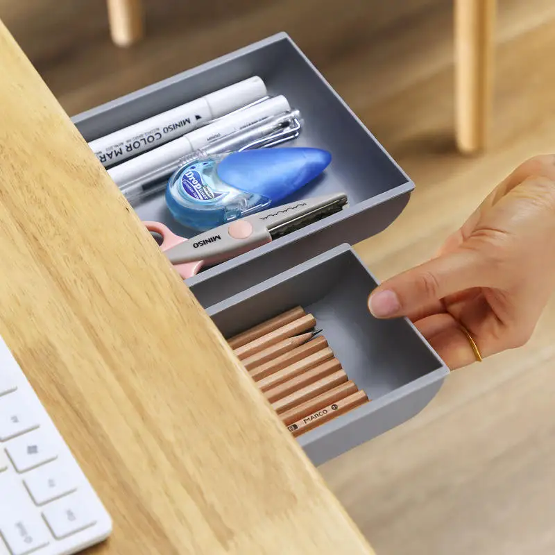 Self Stick Pencil Tray Desk Table Storage Drawer Organizer, Box Under Desk Stand Self-Adhesive Under-Drawer Stationery Storage