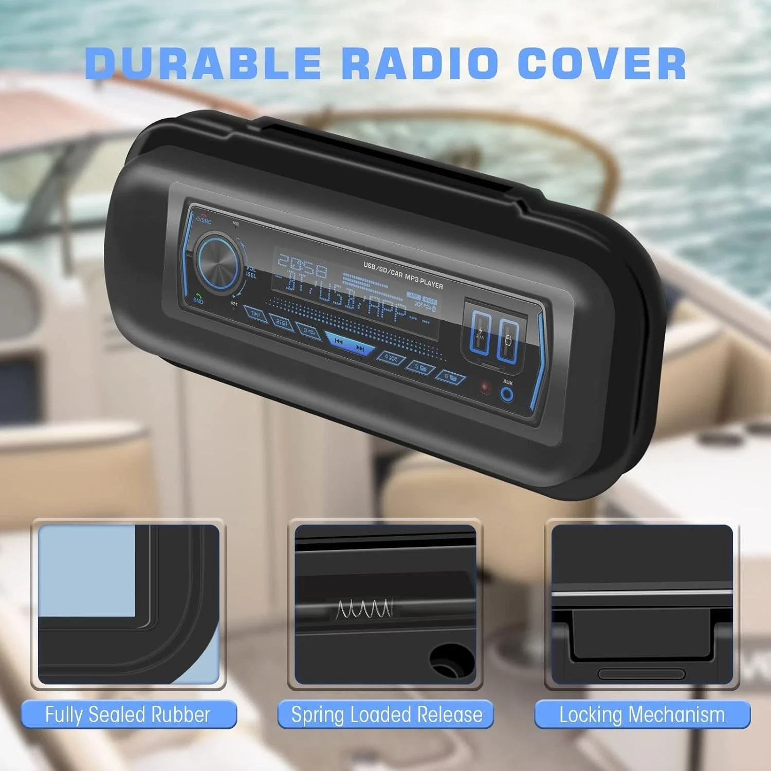 Universal Marine Stereo Radio Cover Waterproof Single DIN Boat Radio Housing Splashproof Radio Protector for Boat Yacht Marine