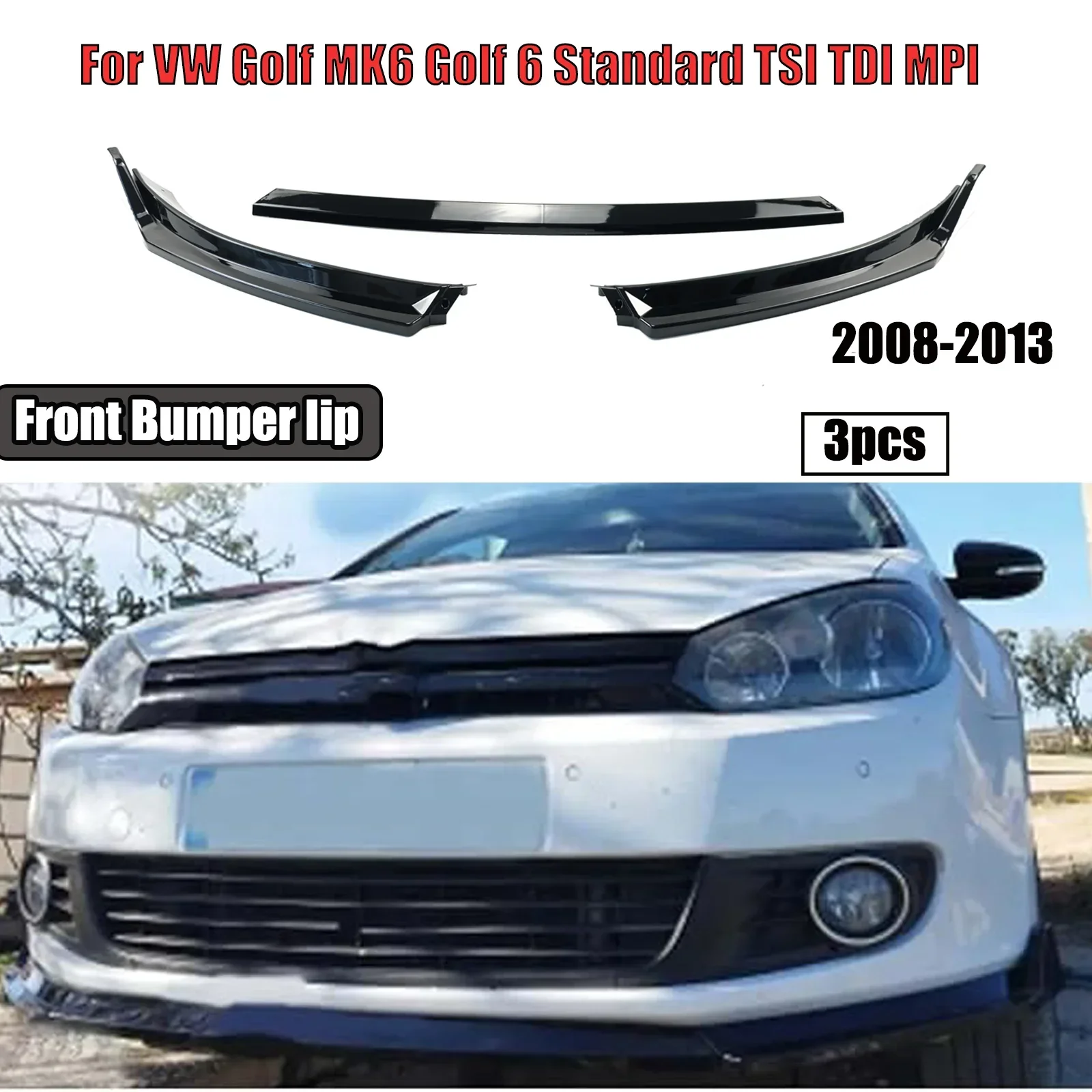 

Car Front Bumper Lip For VW Golf MK6 6 Standard TSI TDI MPI 2008-2013 Spoiler Splitter Car Accessories Carbon Fiber Look