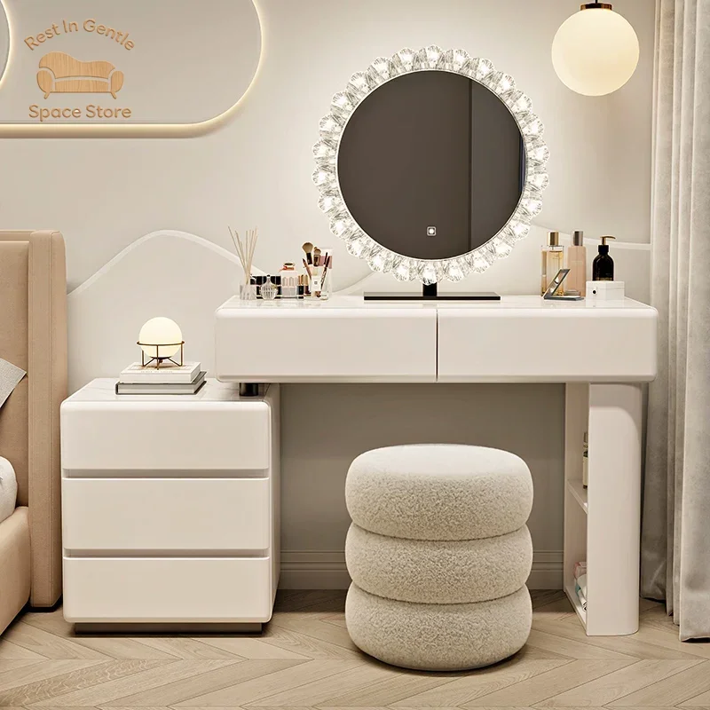 Wooden Lights Mirror Vanity Table Storage Drawer Modern Nordic Vanity Desk Space Saving Penteadeira Quarto Bedroom Furniture