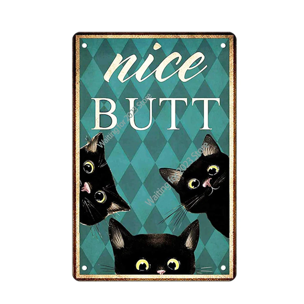 

Funny Cat Vintage Metal Poster Cute Animal Wall Tin Painting Home Cafe Pet Shop Decoration Retro Art Metal Tin Signs Black Cat
