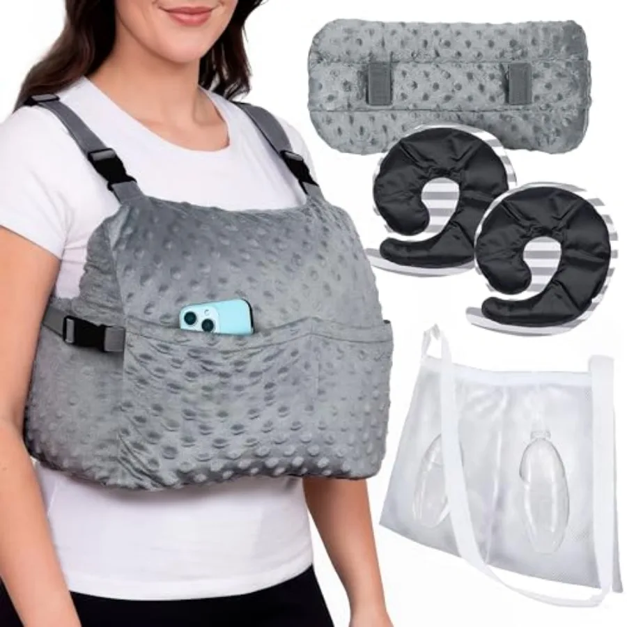 

Mastectomy Recovery Pillow with Strap, Swirly Gel Pack, Seat Belt Cover and Shower Lan Post Mastectomy Must Haves, Breast Augme