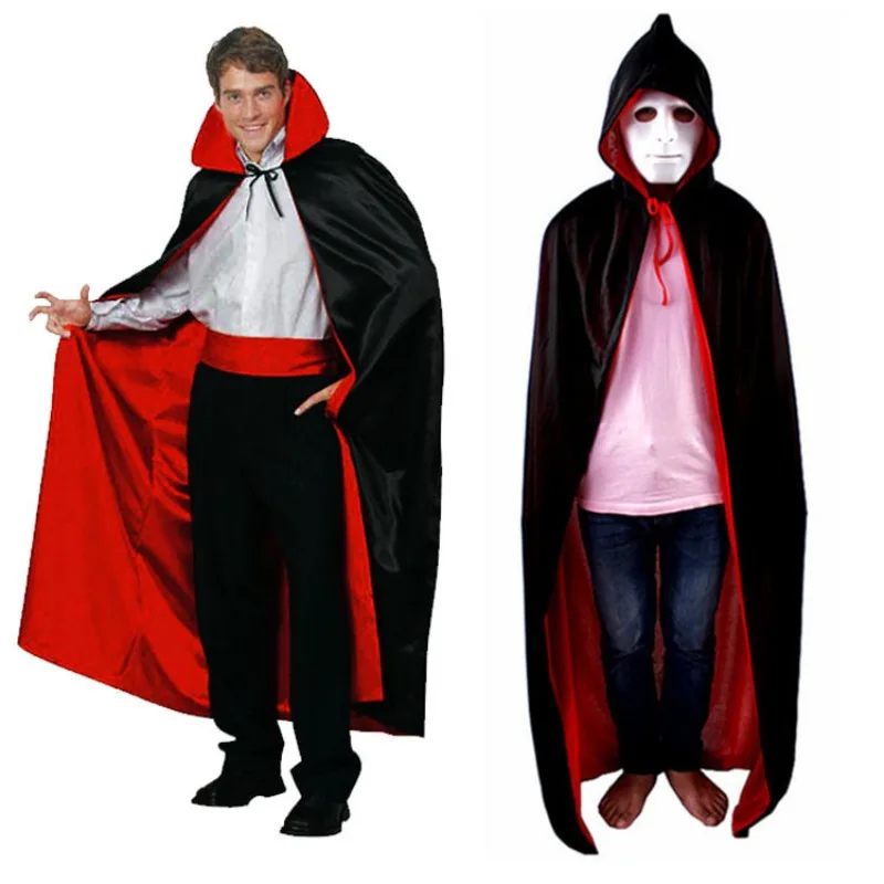Capa con Capucha de Halloween para Adultos, Disfraz de Cosplay para Hombre y Mujer, Capa Reversible Negra y Roja con Cuello Alto, Disfraz de Vampiro para Fiesta de Halloween