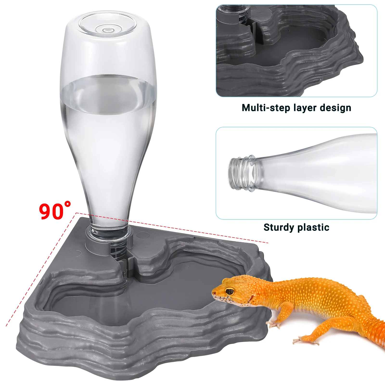 Reptile Waterer Automatic Water Feeder Feeder Container for Tortoises Lizards Geckos Reptile Drinking Tool Multi-Step Rock