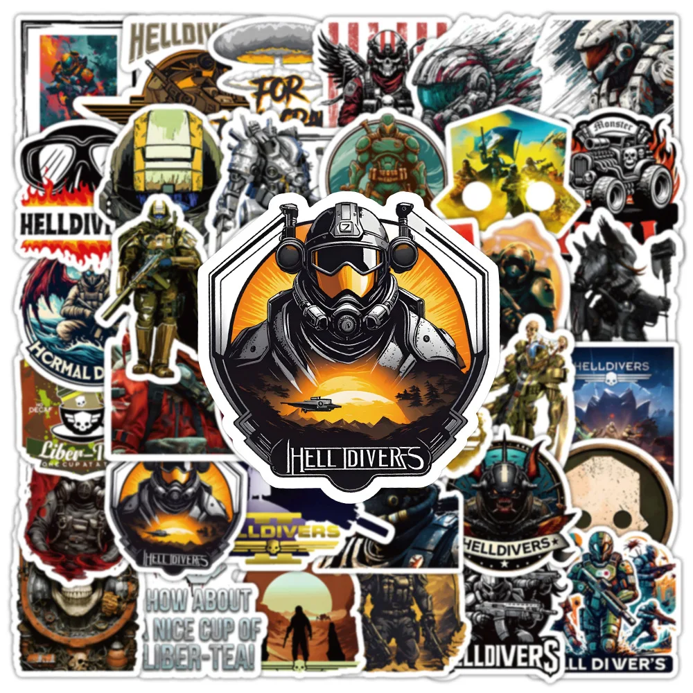 50pcs Game HELLDIVERS DIY Creative Water Cup Luggage Computer Skateboard Waterproof Sticker