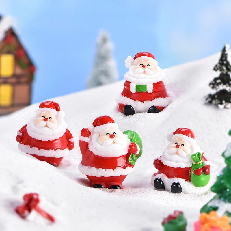 Mini Resin Santa Claus Snowman Statue Micro Landscape Model DIY Miniature Garden Statue New Year Home Decorations