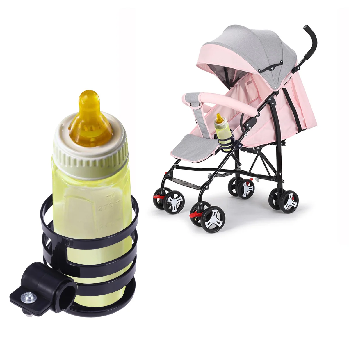 

Stroller Bottle Holder Black Ergonomic Plastic Stroller Drink Holder Baby Carriage Bottle Rack Scooter Walker Compatible