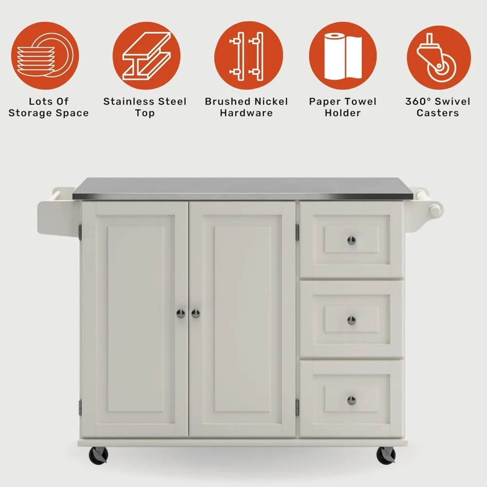 Kitchen Island Cart.Kitchen Cart with Stainless Steel Metal Top Rolling Mobile Kitchen Island with Storage and Towel Rack