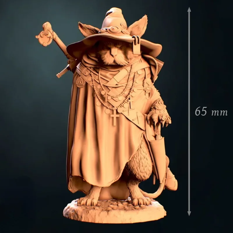 65mm Resin Figure Assembly Model Kit Fantasy Miniature Cat Warrior DIY Toys Unassembled and Unpainted Free Shipping