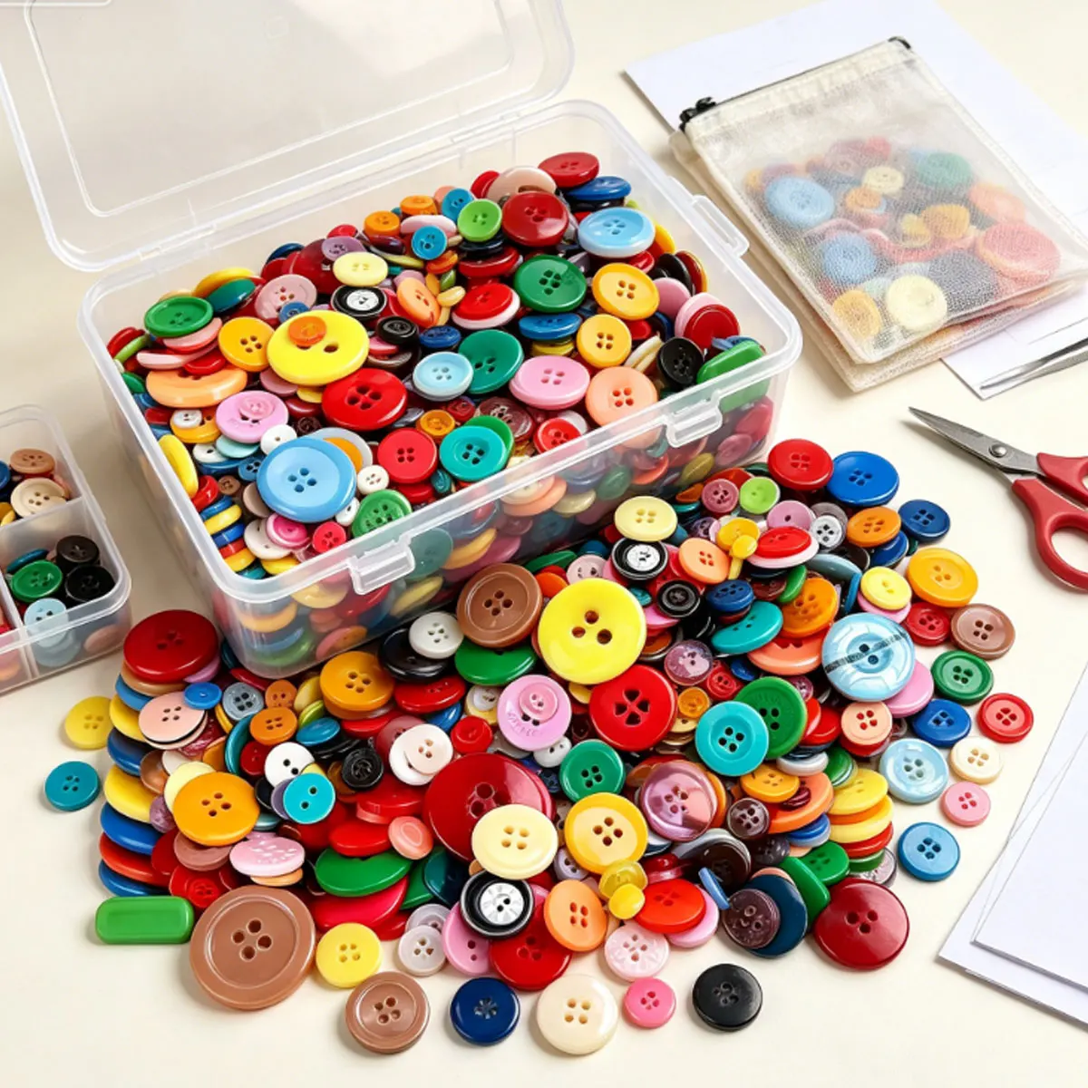 203Pcs Assorted Size Plastic Buttons, 0.7-2.5cm Mixed Color Round Bulk Value Pack for DIY Sewing, Knitting ZSY