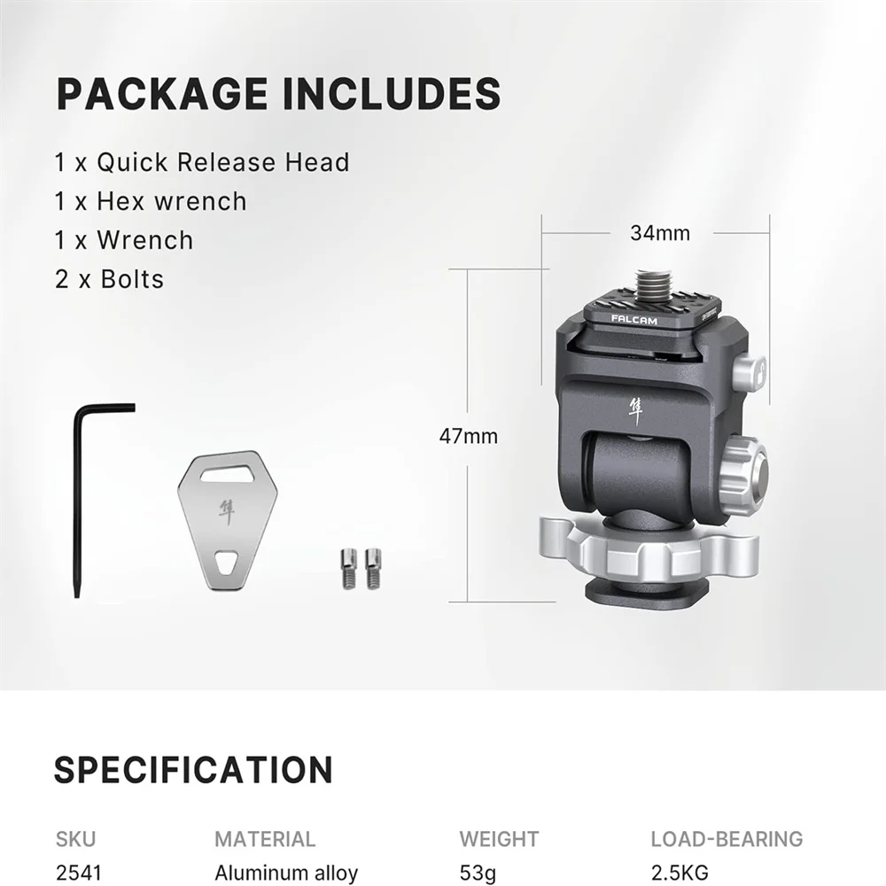 Falcam-Quick Release Monitor Mount Tripé, 1/4 "Port, tripé ajustável Cabeça, Ballhead, Quick Switch System, F22