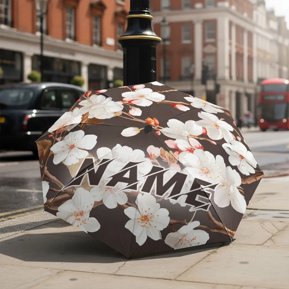 Custom Name umbrella,Elegant Floral Design on Dark Background Fashion Folding Umbrella for Sunny and Rainy Days,Christmas Gift