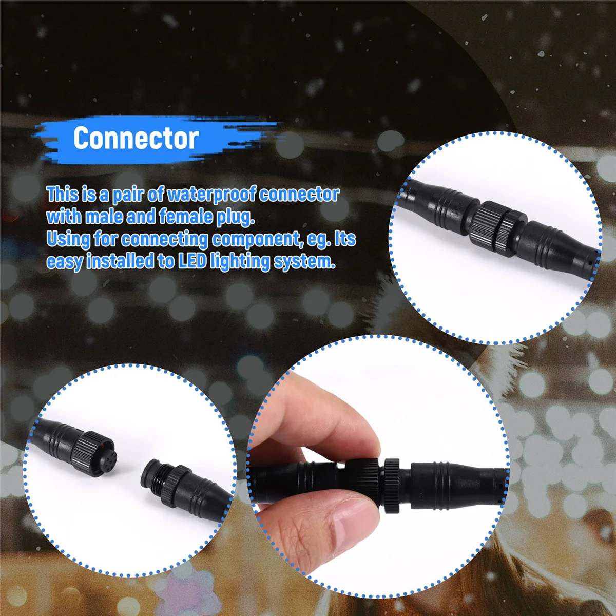 8 Pin M/F Plug Waterproof Connector Cable Black