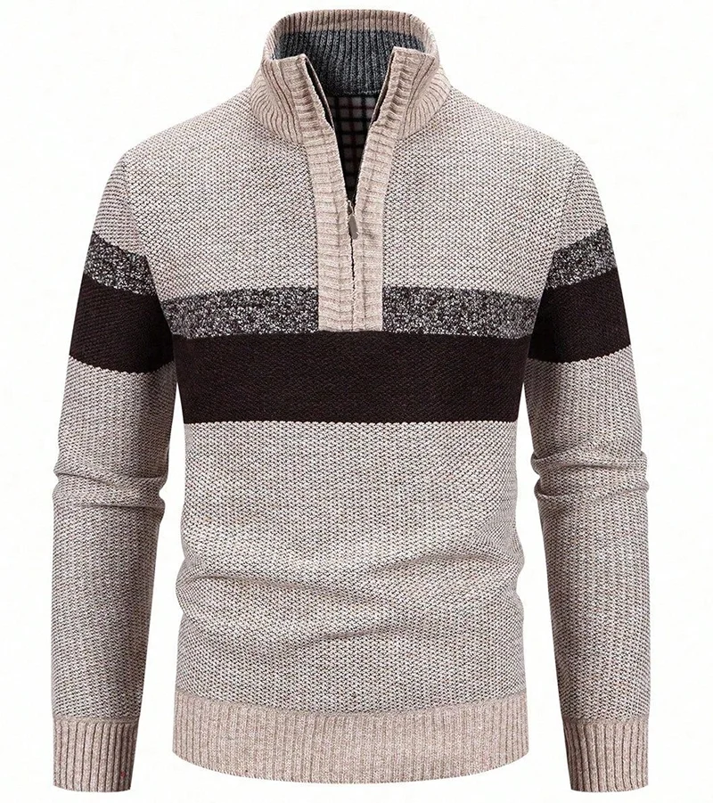 Men's Winter Sweaters Turtleneck Zipper Pullovers Thick Warm Knitwear Fleece Lining Mens Top Clothing