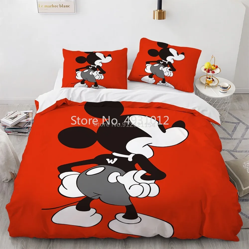 Disney Green Blue Mickey Minnie Mouse Bedding Set Twin Queen King Size Duvet Cover Comforter Cover Pillowcases Year Gift