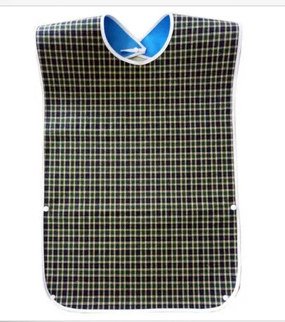 Adult Waterproof Bib Classic Small Plaid Print Keep Clean Apron Cloth Protector Old Men Supplies