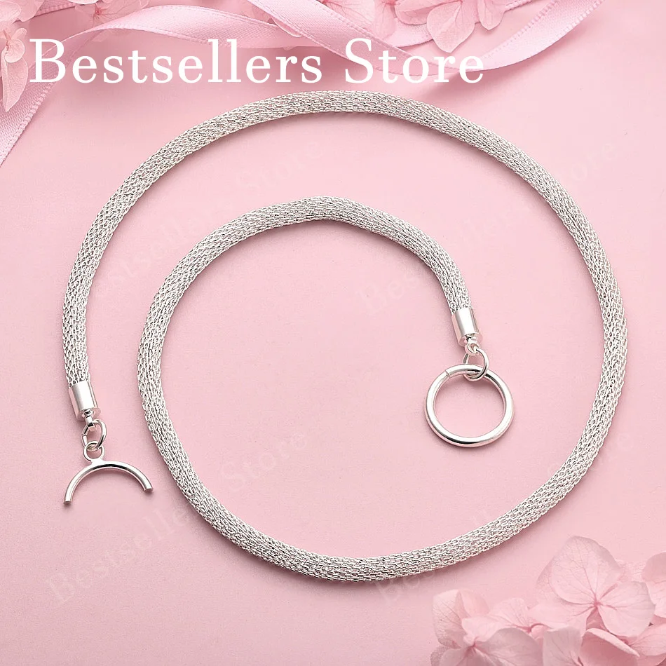 

925 Sterling Silver 4MM Simple Mesh Necklace Men Women Fashion Party Wedding Gift Accessories
