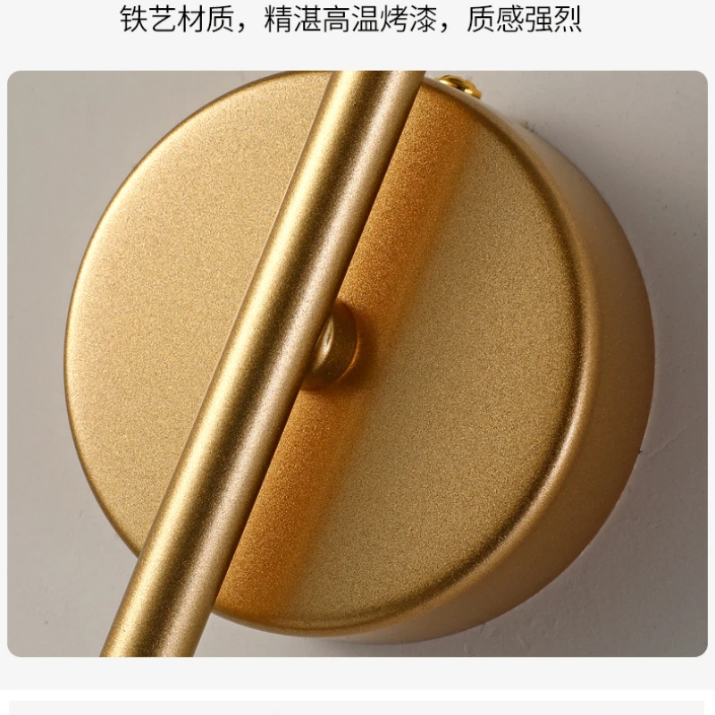 USB Rechargeable Gold LED Glass Wall Lamp with Remote Control Dimming, Modern Bedside Sconce for Bedroom and Corridor Decor