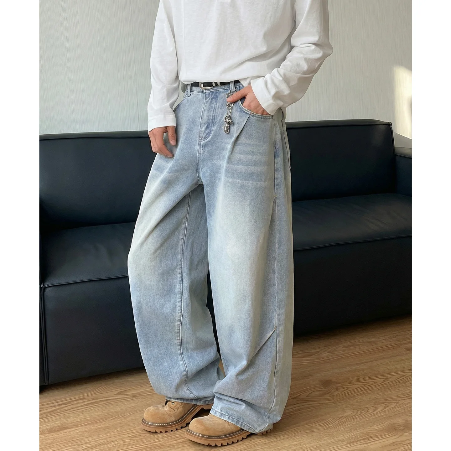 

TFETTERS 2026 Spring New Arrival Men High Street Baggy Jeans Wide Leg Vintage Washed High Waist Pleated Oversized Denim Trousers