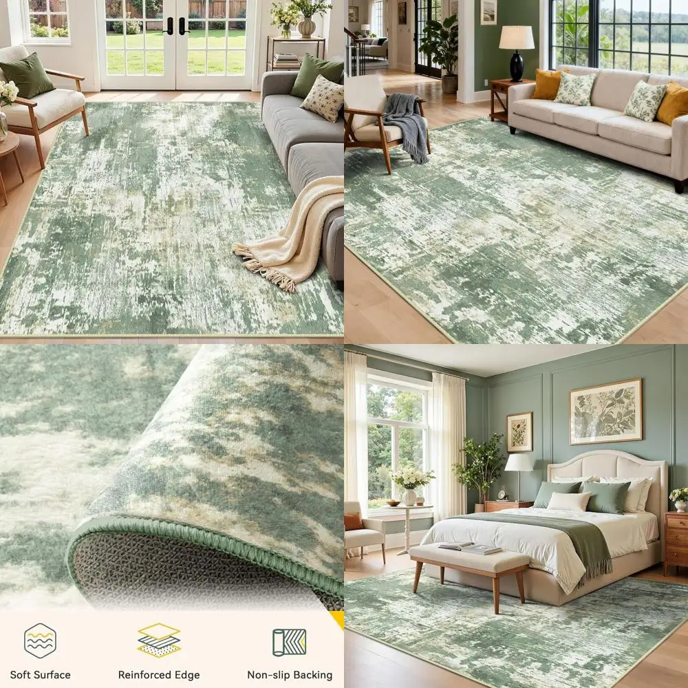 

Моющийся нескользящий абстрактный ковер размером 6x9 дюймов, мягкий современный дизайн для гостиных, светло-зеленый/желтый принт