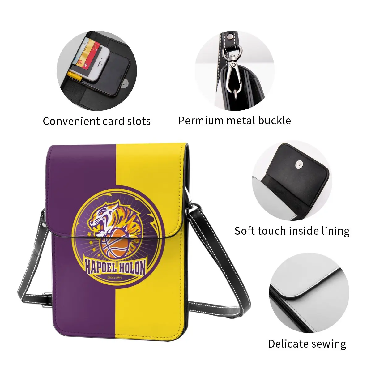 Hapoel Holon Basketball Crossbody Portemonnee Mobiele Telefoon Tas Schoudertas Mobiele Telefoon Portemonnee Verstelbare Riem