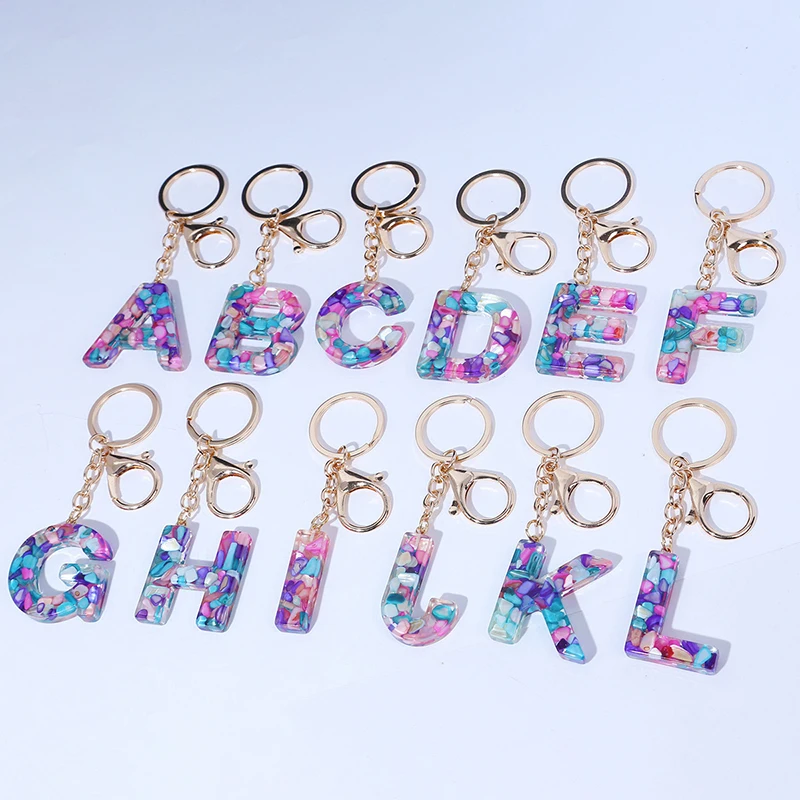 A-Z Dreamy Sequin Purple Initial Letters Keychain For Women Key Ring Pendant Purse Suspension Bags Charms Car Key Chain