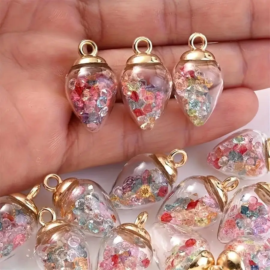 1/5/10/20/50/100pcs Clear Glass Teardrop-Shaped Glows-in-the-Dark Pendants Filled with Glitter - Multicolored Sparkling Beads, S