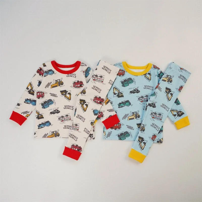 

Children's Autumn Home Clothes, Color-Blocked All-Over Printed Cotton Class A Baby Pajamas, Long-Sleeved Top and Pants Set.