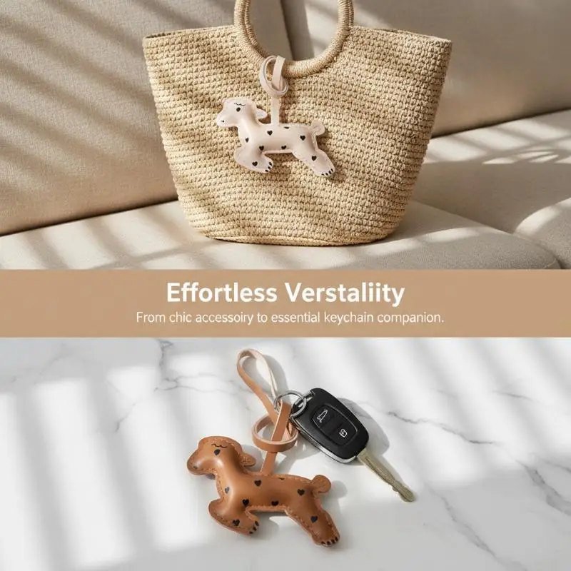 Stuffed Sheep Bag Keychain Charm Heart Print Premium PU Leather Fashion Purse Accessory for Backpack Handbag Decor