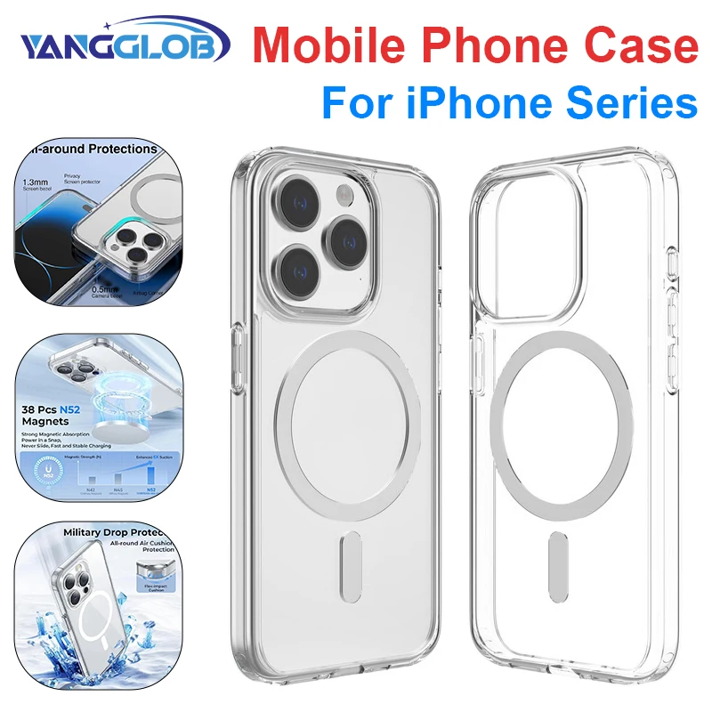 Magnetic Clear Case For iPhone 16 15 14 13 12 11 Pro Max Plus XS Max XR 7 8 SE2 Wireless Charging Compatible With Magsafe