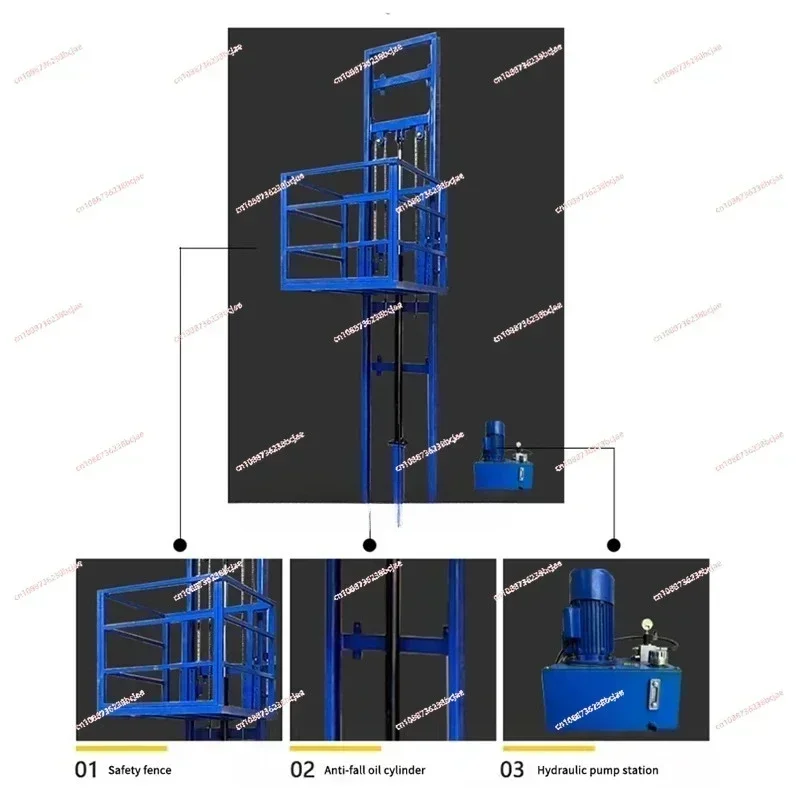 Winda domowa 3M obciążenie 500KG hydrauliczna winda towarowa prosta fabryka mały magazyn prowadnica szyna platforma podnosząca elektryczny wciągnik