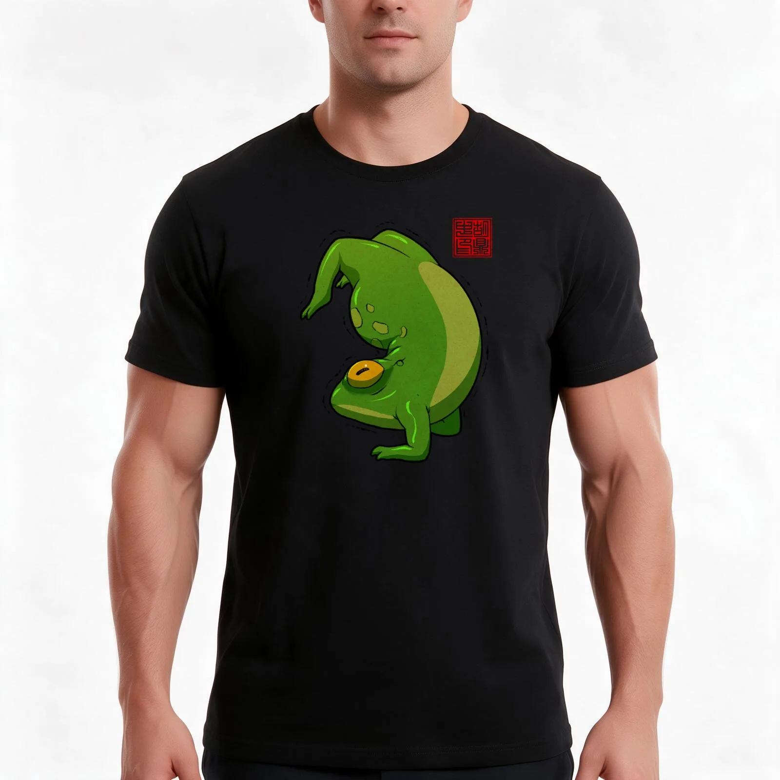 yoga frog scorpion pose T-Shirt, Summer Casual Cotton Tee, Oversized Streetwear Tops, Vintage Graphic Print, Unisex Men Women