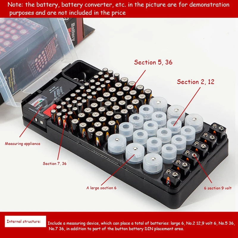 106 Grid Battery Management Box With BT-168 Battery Tester For AAA, AA, 9V, C, D And Button Battery Testing