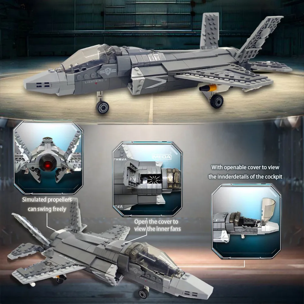646pcs F-35 Lightning II Plane Building Block WW2 F35 Airplane Model Kits DIY Military Plane Self-assemble Bricks Toy Gifts