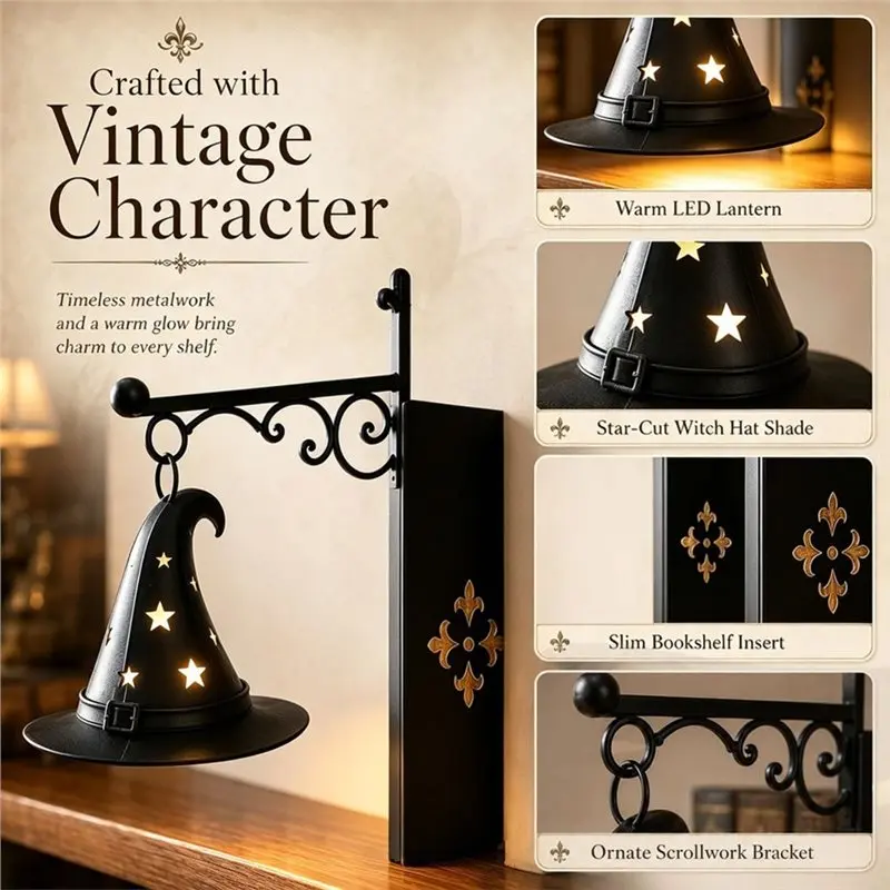 WORTHOWN-Library Lamp Decorative Bookshelf Lantern Halloween Vintage Reading Book LED Nightlight Hanging Lighting