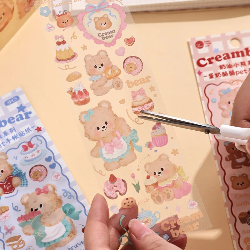 

Cream Bear Series Long Strip PET Stickers Creative Cartoon Cute Handbag DIY Decorative Material Stickers