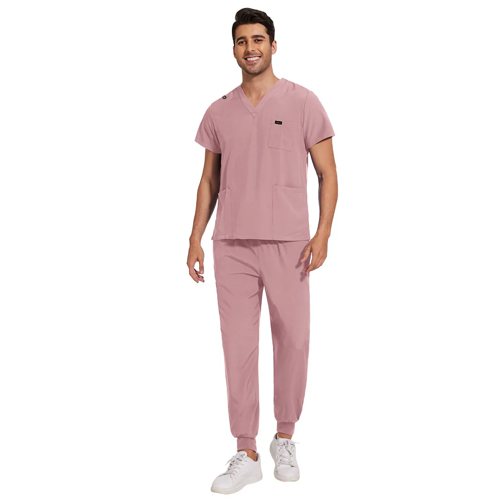 Set Celana Kaki Lurus Scrub Perawatan Pria Kustom Keluaran Baru Set Dokter Rumah Sakit Seragam Scrub Rumah Sakit Slim Fit Bergaya Wanita