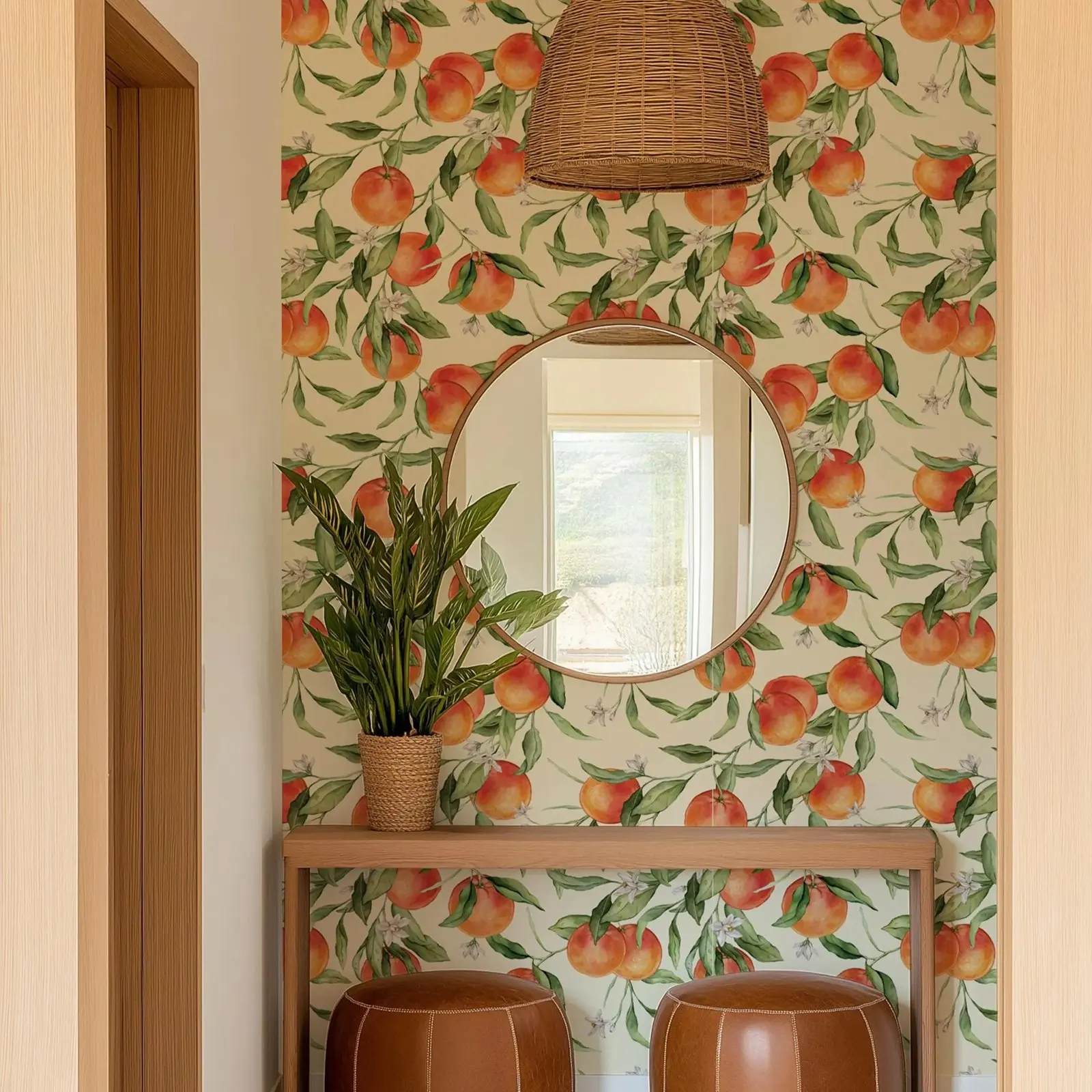 Citrus Wallpaper Peel And Stick, Fruit Botanical Wall Mural,Paste to Wall,Transform Your Home,Tradition Or Self-adhesive Papers