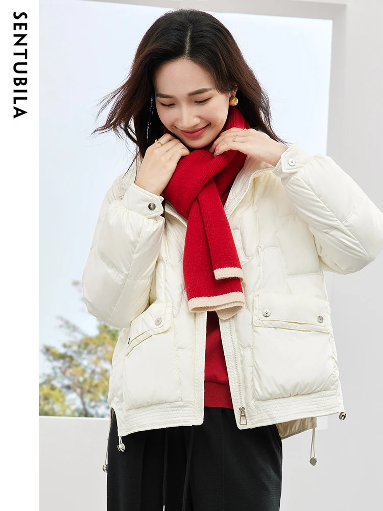 

SENTUBILA Winter Puffer Jacket Women 2024 New Fashion Short Down Coat Female Duck Down Stand Collar Loose Warm Jacket W34Y50682