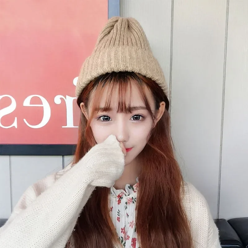 New Candy Colors Winter Hat Women Knitted Hat Warm Soft Trendy Hat Kpop Style Wool Beanie Elegant All-match Hat