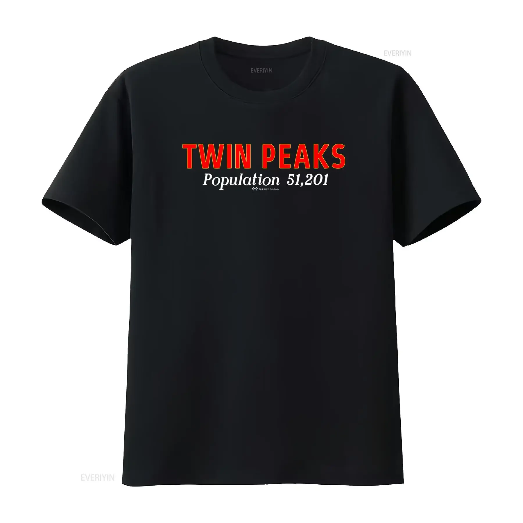 Twin Peaks Population 51201 Classic TV Show Licensed Mens Black T Shirt vintage Washed Slightly streetwear Stretched Soft