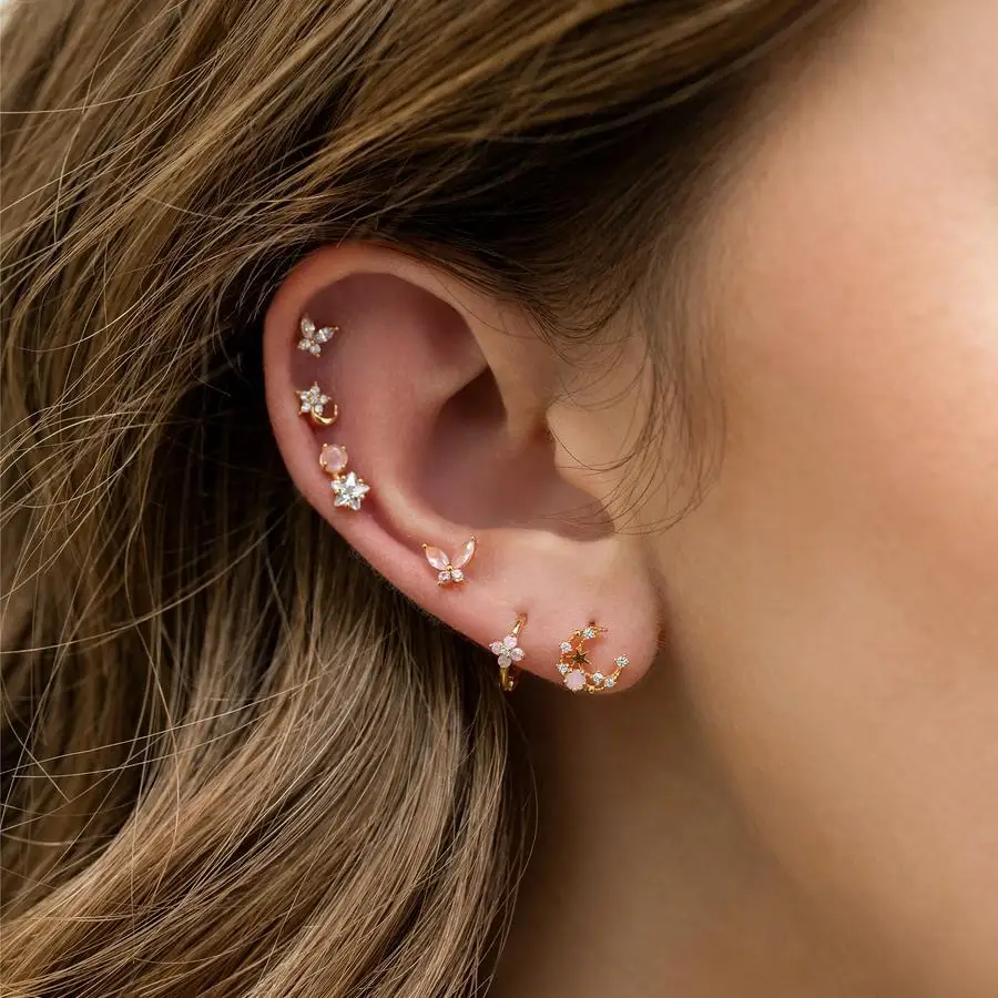 ins Vintage Exquisite Zircon Star Moon Chain Earring Gold-plated Starry Planet Stud Earrings Set For Women Girls Fashion Jewelry