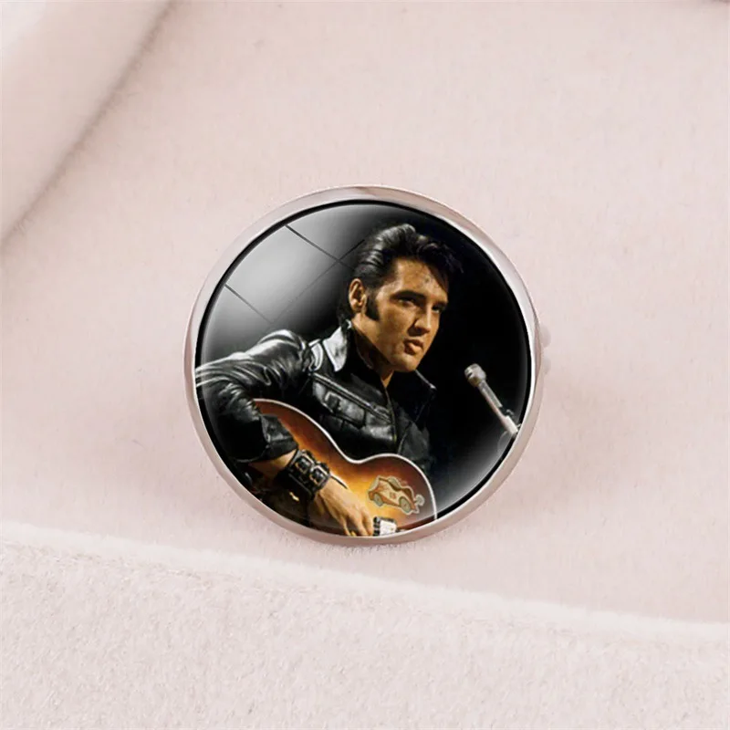 Singer Elvis Ring Pop Music Star Glass Cabochon Adjustable Rings for Women Fans Fashion Jewelry Souvenirs