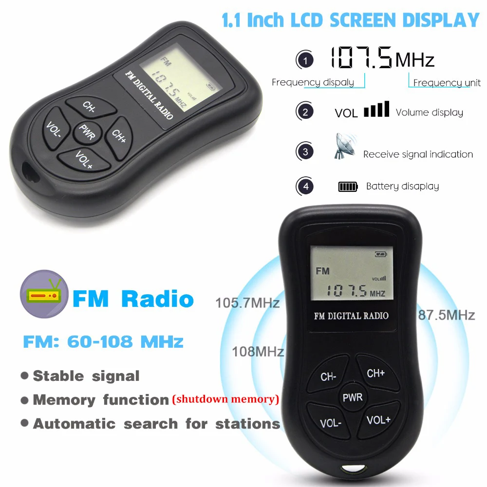 Портативное цифровое FM-радио, с ЖК-дисплеем, непрерывное использование в течение 50 - 60 часов