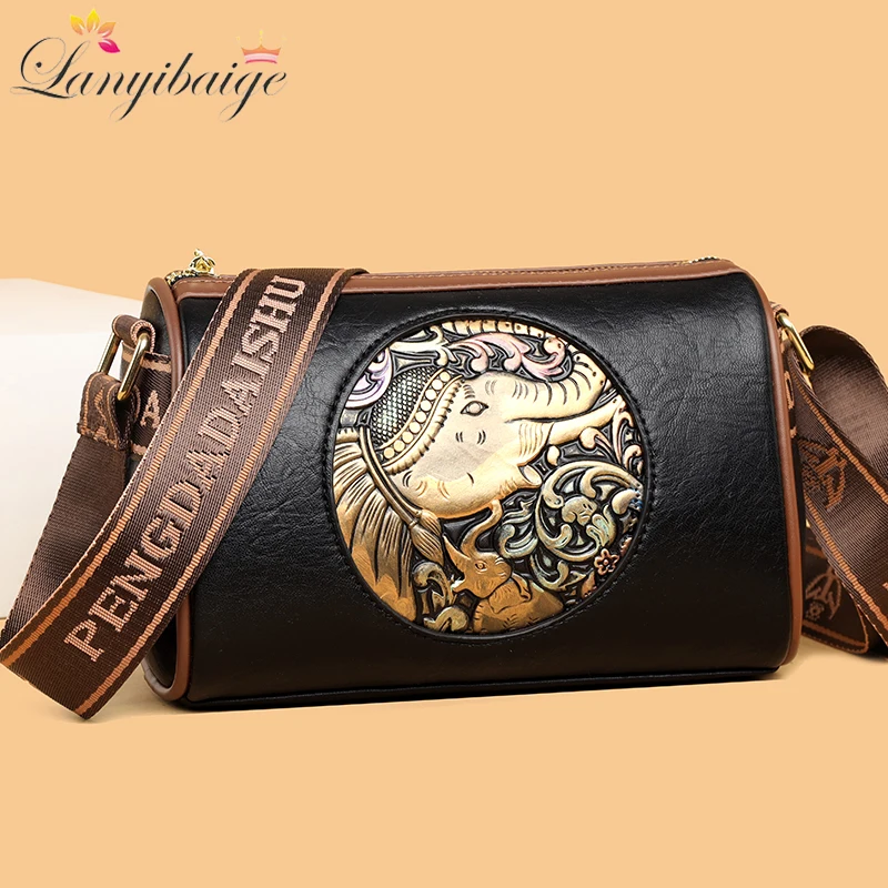 Women\'s Shoulder Bag Famous Brand Elephant Embroidered Female Messenger Bags Wallet High Quality Leather Girl Bolsas Sac A Main