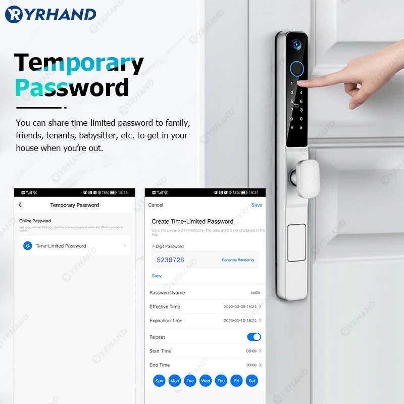 Imagem -06 - Yrhand Impermeável ao ar Livre Fingerprint Tuya Wifi App Rfid Peephole Inteligente Fechadura da Porta Eletrônica Alumínio Vidro Deslizante